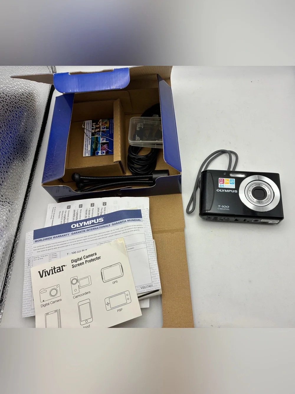Olympus T-100 12MP Digital Camera Black Box Accessories UNTESTED No Charger